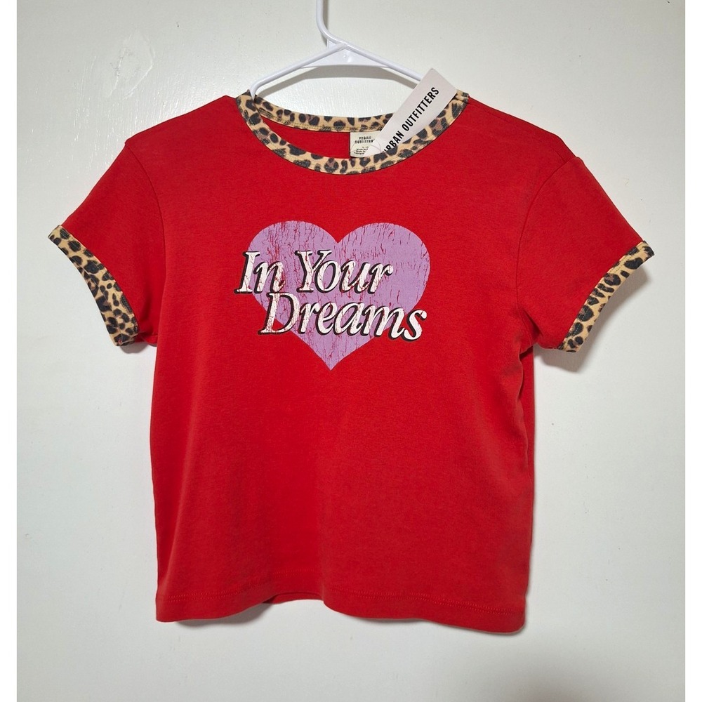 NWT Urban Outfitters In Your Dreams Leopard Graphic Crop Baby Tee Size L Red